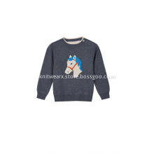 Boy's Knitted Horse Jacquard Buttoned Shoulder Pullover